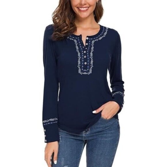 NWT Urban CoCo‎ Women's Long Sleeve Boho Shirt Embroidered Top Size Small - Picture 3 of 6